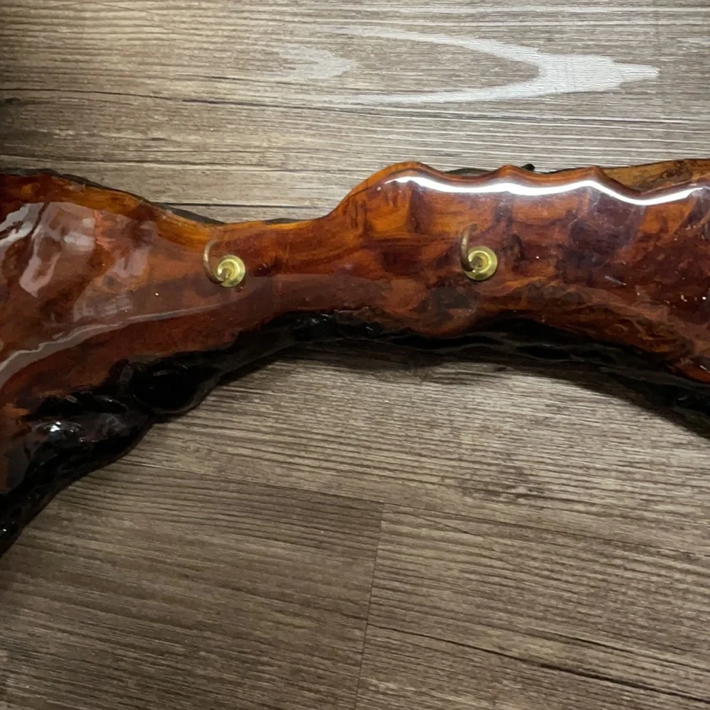 Vintage Lacquered Wood Key Hook Wall Hanging
